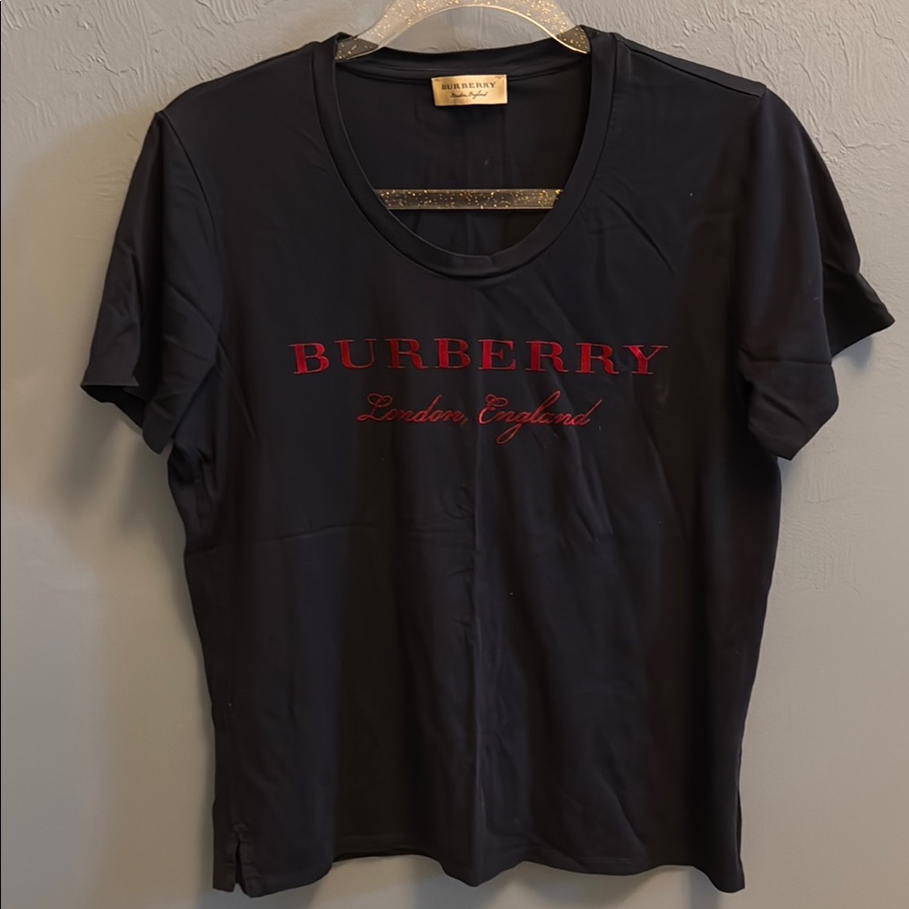 Burberry Blue T-Shirt with Red Logo Size Small (fits oversized)